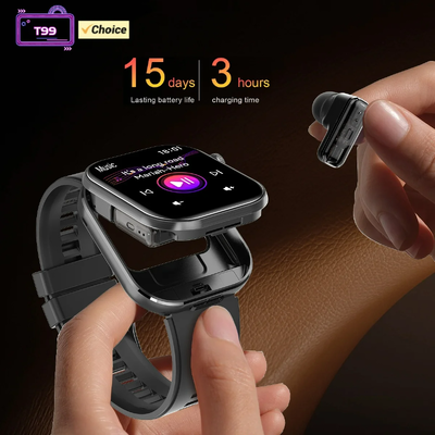 İyi bir fiyat. T99 TWS Akıllı Saat Kablosuz kulaklık BT5.0 Bluetooth Çağrı IP67 Su geçirmez 300mAh çevrimiçi